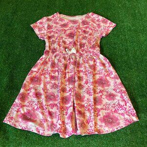 bebe Girls Elastic Waist Short Sleeve Fit-Flare Floral Pink Jersey Dress Size M